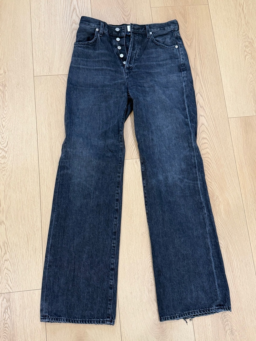 Citizens Of Humanity Distressed Black Wide-Leg Jeans